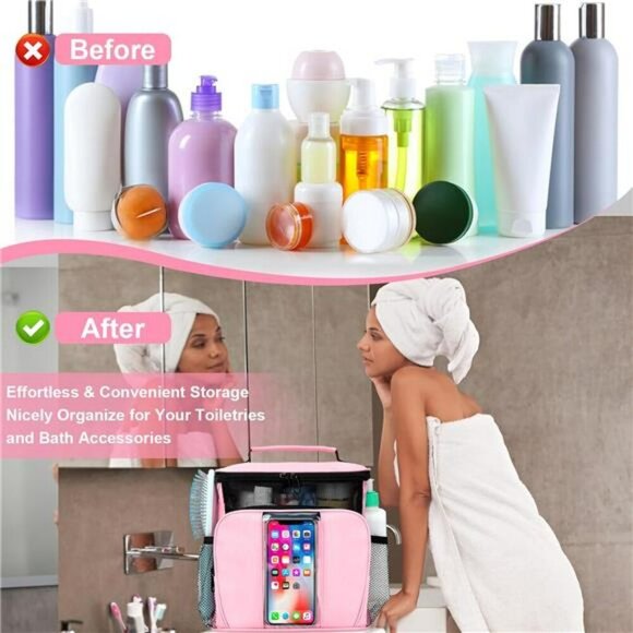 Pink Mesh Shower Caddy Toiletry Makeup Bag Travel Cruise Dorm Organizer Women - Picture 5 of 8